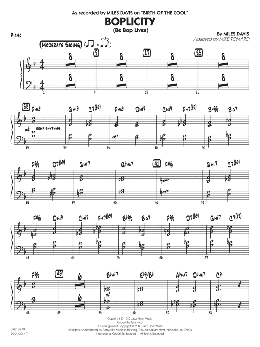 Boplicity - Piano Boplicity - Piano Jazz Ensemble scores gallery preview page 1