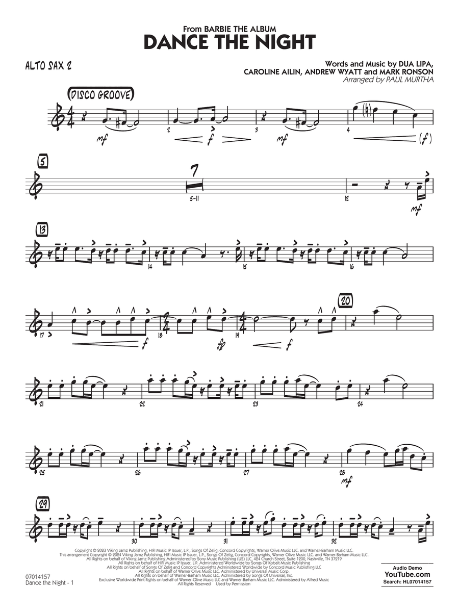 Dance The Night (from Barbie) (arr. Murtha) - Alto Sax 2