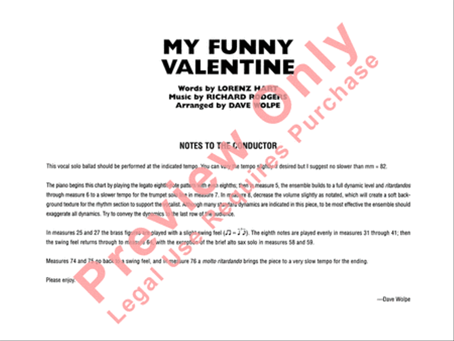 My Funny Valentine Jazz Ensemble scores gallery preview page 3