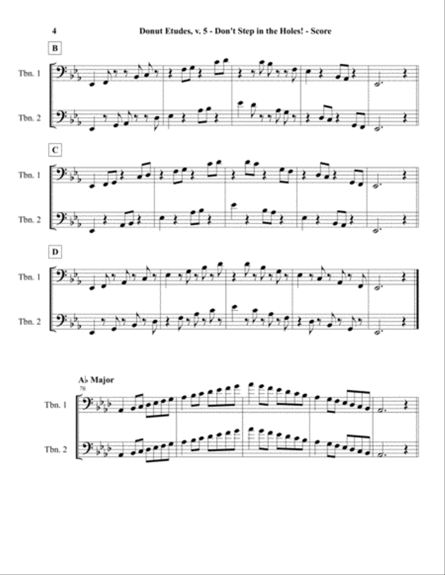 Donut Etudes v5 - Scale Duets for 2 Trombones in Bb/F, 2 Euphoniums in Bass Clef, or 2 Bassoons Trombone Duet scores gallery preview page 6