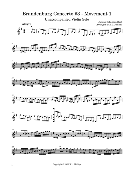Brandenburg Concerto No. 3, Mvt. 1 (Allegro) - Unaccompanied Violin Solo image number null