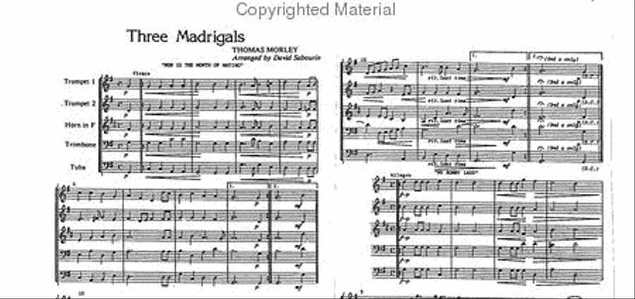 Three English Madrigals: My Bonny Lass, Shoot False Love Brass Quintet scores gallery preview page 2