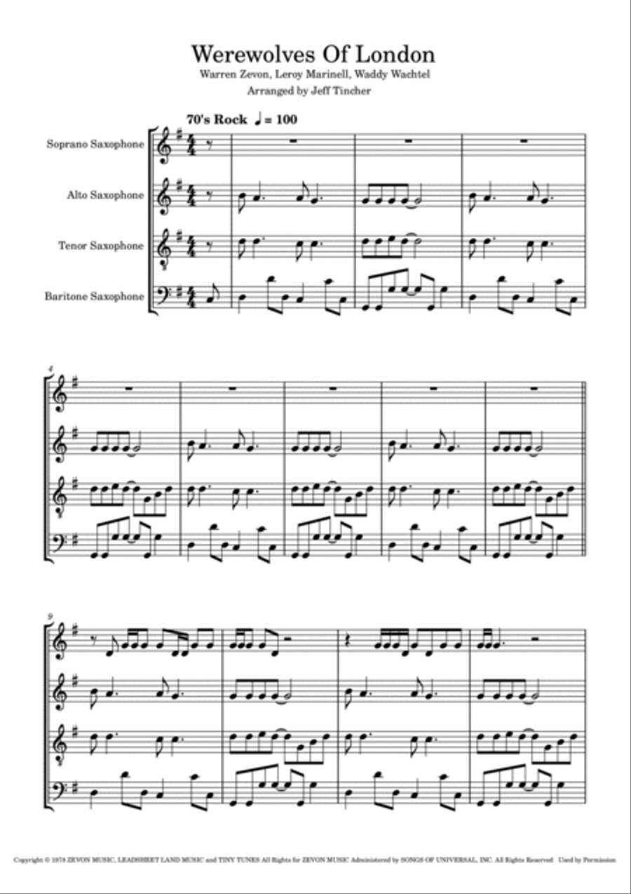 Werewolves Of London Woodwind Quartet scores gallery preview page 2