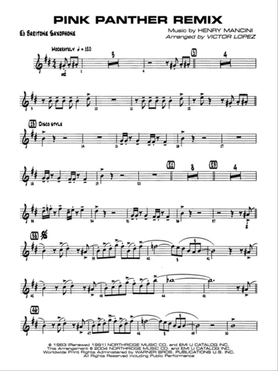 Pink Panther Remix: E-flat Baritone Saxophone Jazz Ensemble scores gallery preview page 1
