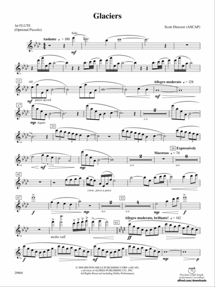 Glaciers: Flute Concert Band scores gallery preview page 1