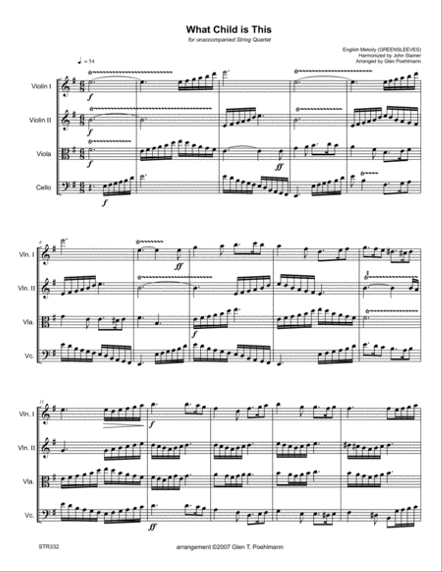 WHAT CHILD IS THIS? (Greensleeves) arranged for STRING QUARTET String Quartet scores gallery preview page 1