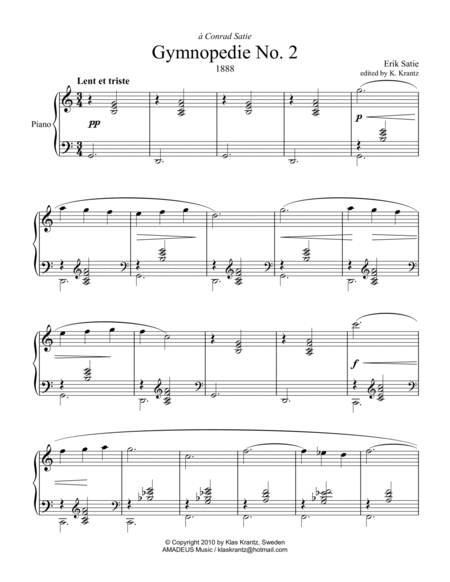 Gymnopedie No. 2 for piano solo