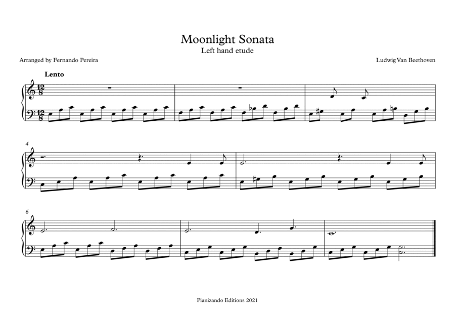 Moonlight Sonata - Left Hand Etude Piano Method scores gallery preview page 1