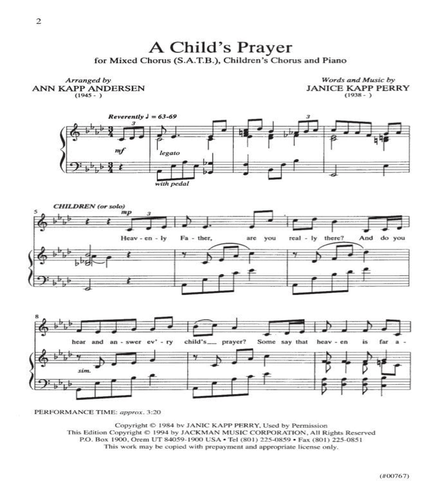 A Child's Prayer - SATB & Children's Chorus 4-Part scores gallery preview page 2