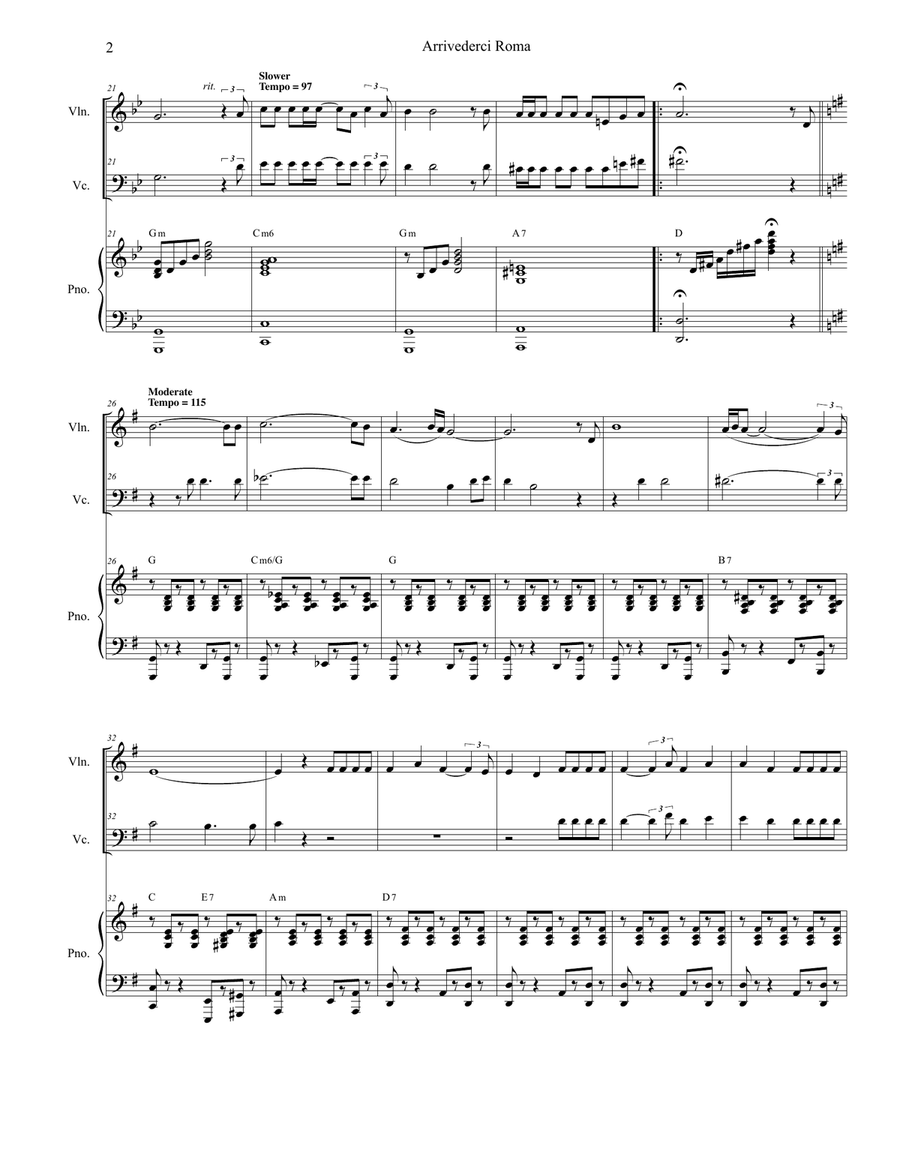 Arrivederci Roma (goodbye To Rome) Piano Trio scores gallery preview page 2