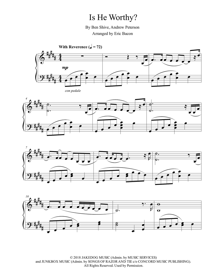 Is He Worthy? Piano Solo scores gallery preview page 1