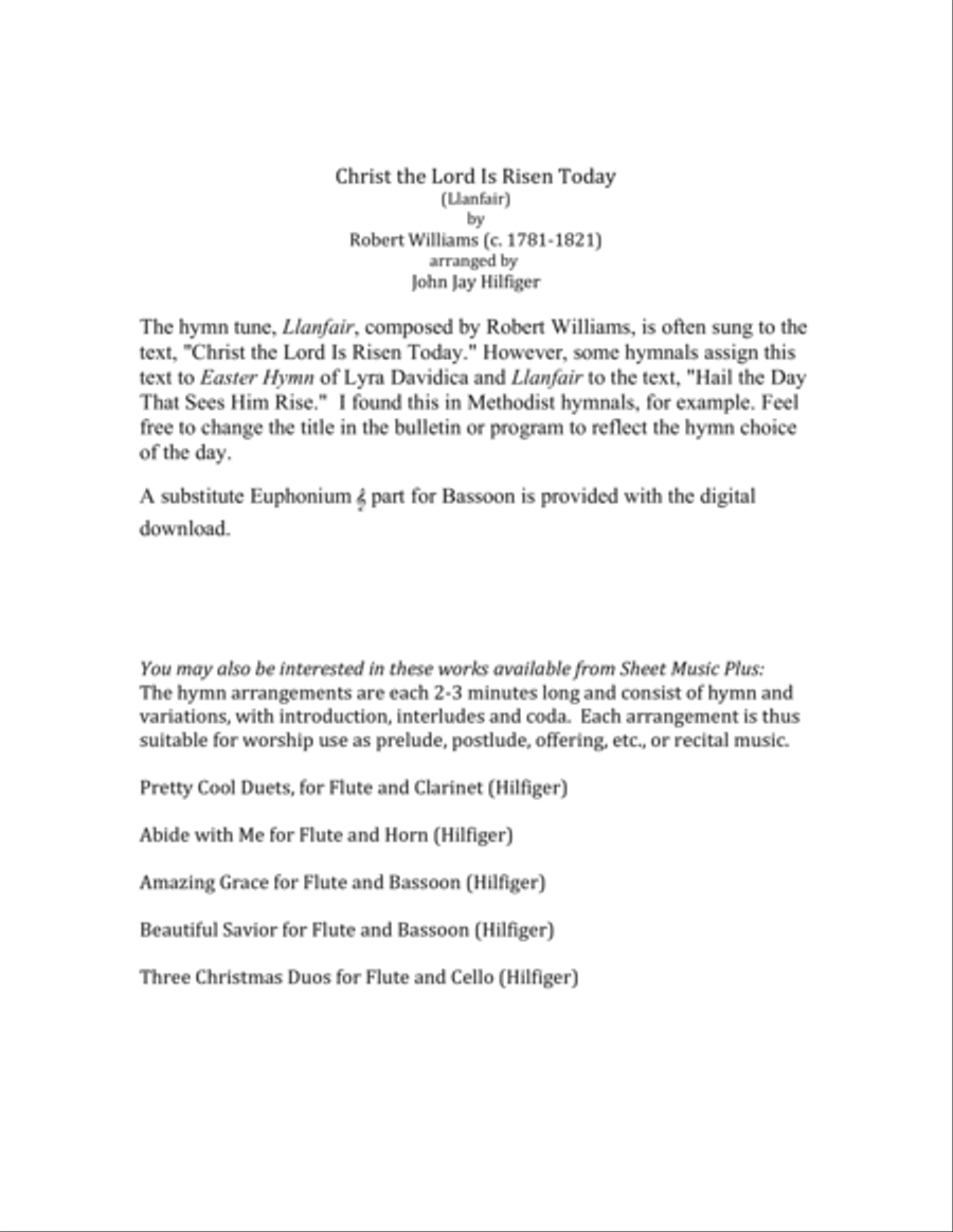 Christ the Lord Is Risen Today for Flute and Bassoon Small Ensemble scores gallery preview page 2