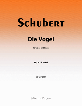 Book cover for Die Vogel, by Schubert, in C Major