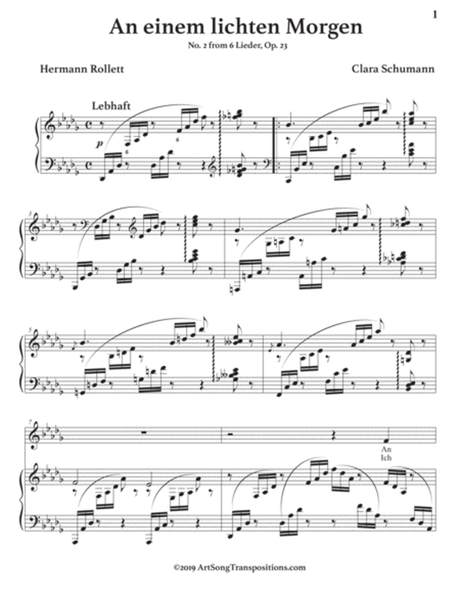 SCHUMANN: An einem lichten Morgen, Op. 23 no. 2 (transposed to D-flat major)