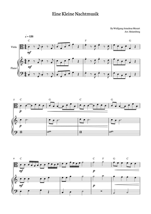 Eine Kleine Nachtmusik for viola solo with piano and chords.