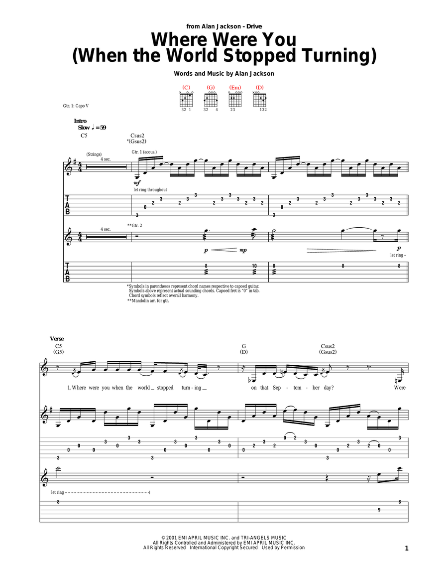 Where Were You (When The World Stopped Turning) Acoustic Guitar scores gallery preview page 1