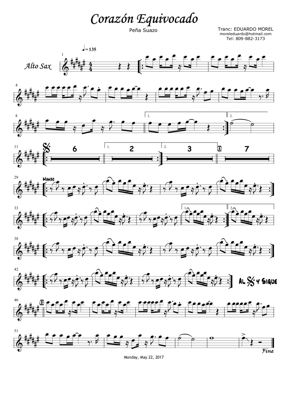 Corazón Equivocado Alto Saxophone scores gallery preview page 1