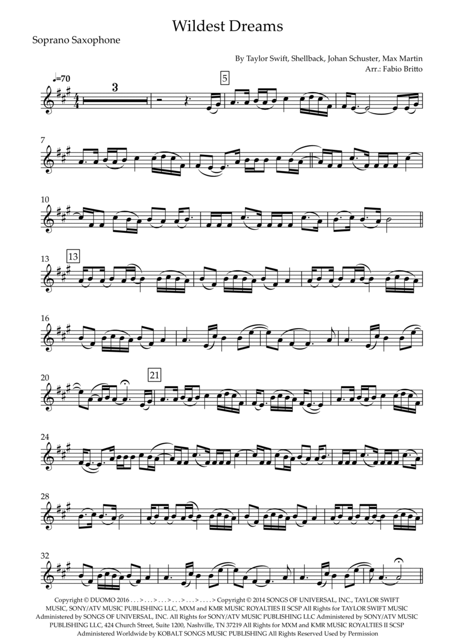 Wildest Dreams Soprano Saxophone scores gallery preview page 1