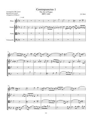 Contrapunctus I, The Art of Fugue, BWV 1080, by J.S. Bach, arranged for Flute and String Trio