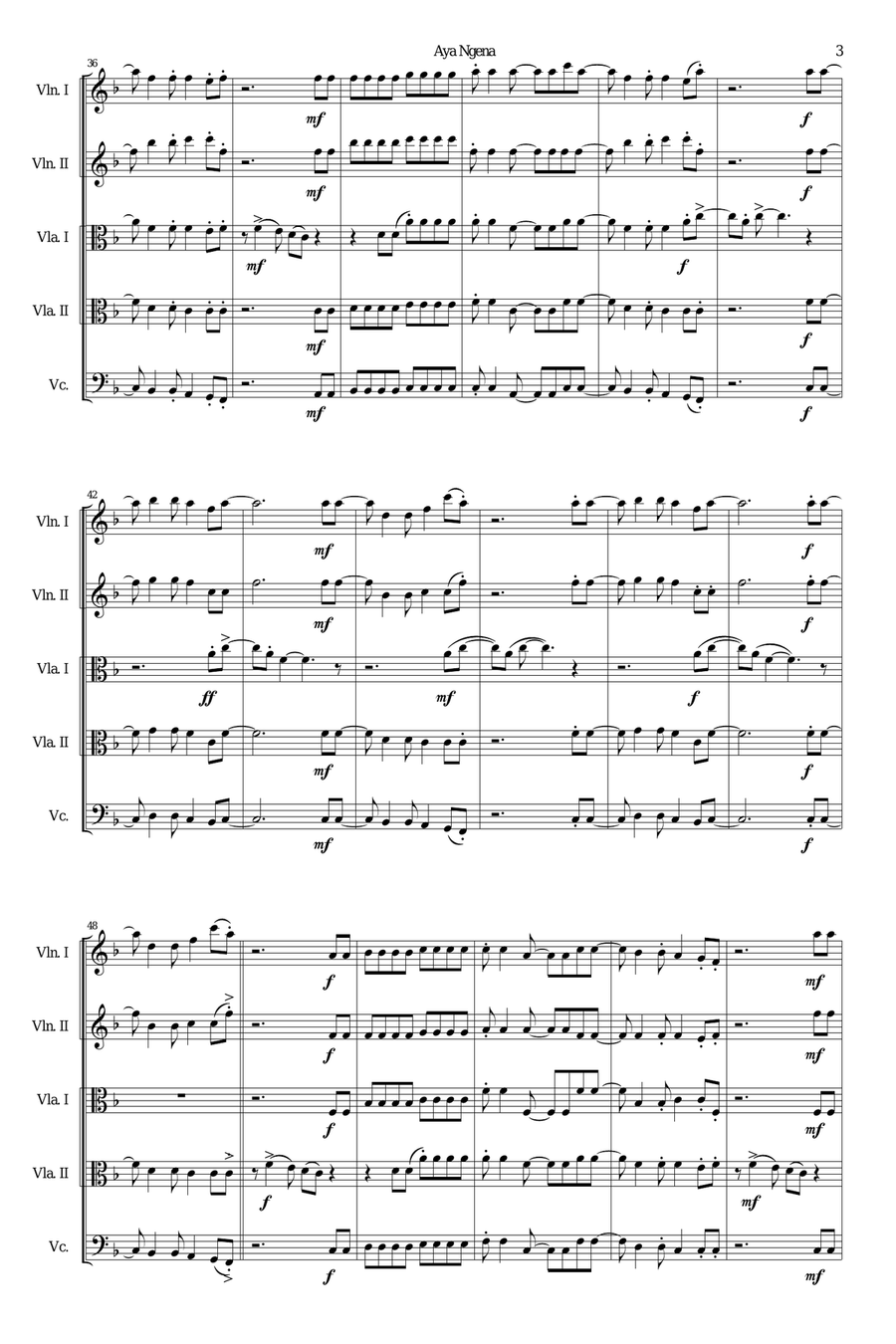 Aya Ngena for string quintet (2 violins 2 violas 1 cello) String Quintet scores gallery preview page 3