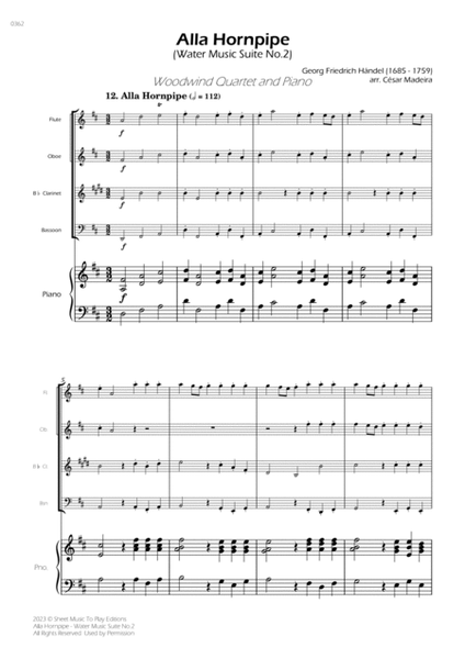 Alla Hornpipe by Handel - Woodwind Quartet and Piano (Full Score) - Score Only image number null