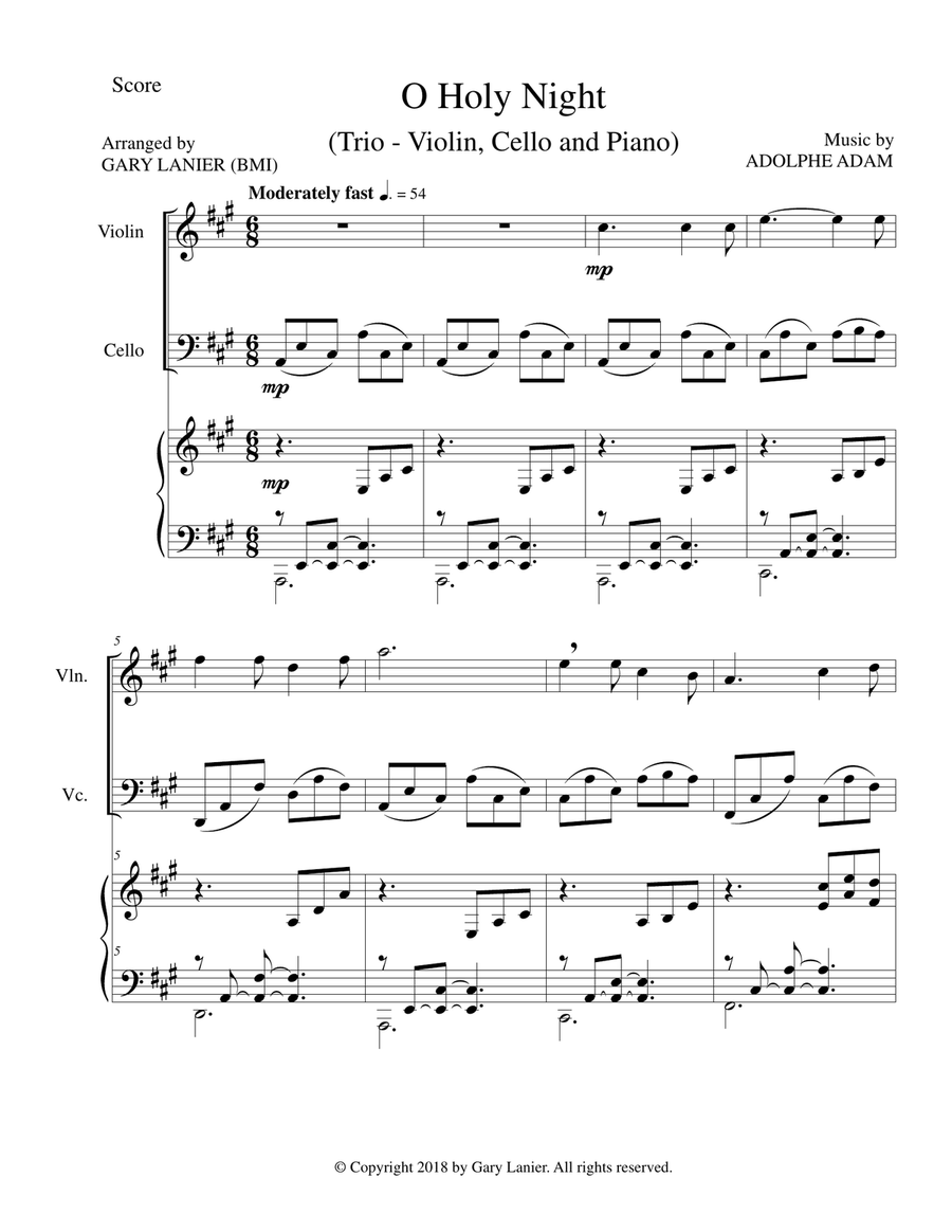 O HOLY NIGHT (Trio – Violin, Cello and Piano with Parts) Piano Trio scores gallery preview page 2
