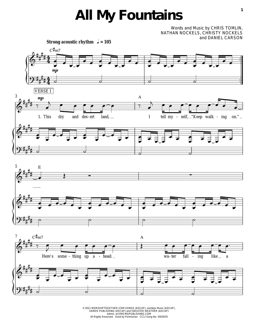 All My Fountains All My Fountains Piano, Vocal, Guitar scores gallery preview page 1