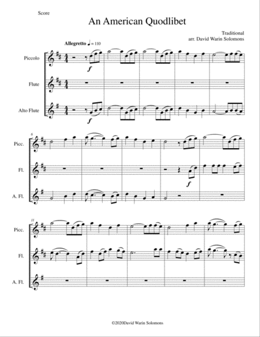 An American Quodlibet for piccolo, flute and alto flute Piccolo scores gallery preview page 1