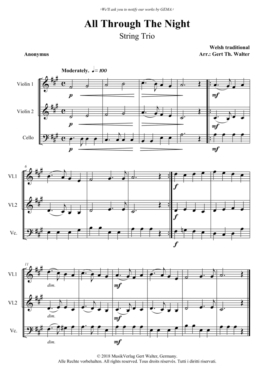 All Through The Night All Through The Night String Trio scores gallery preview page 1