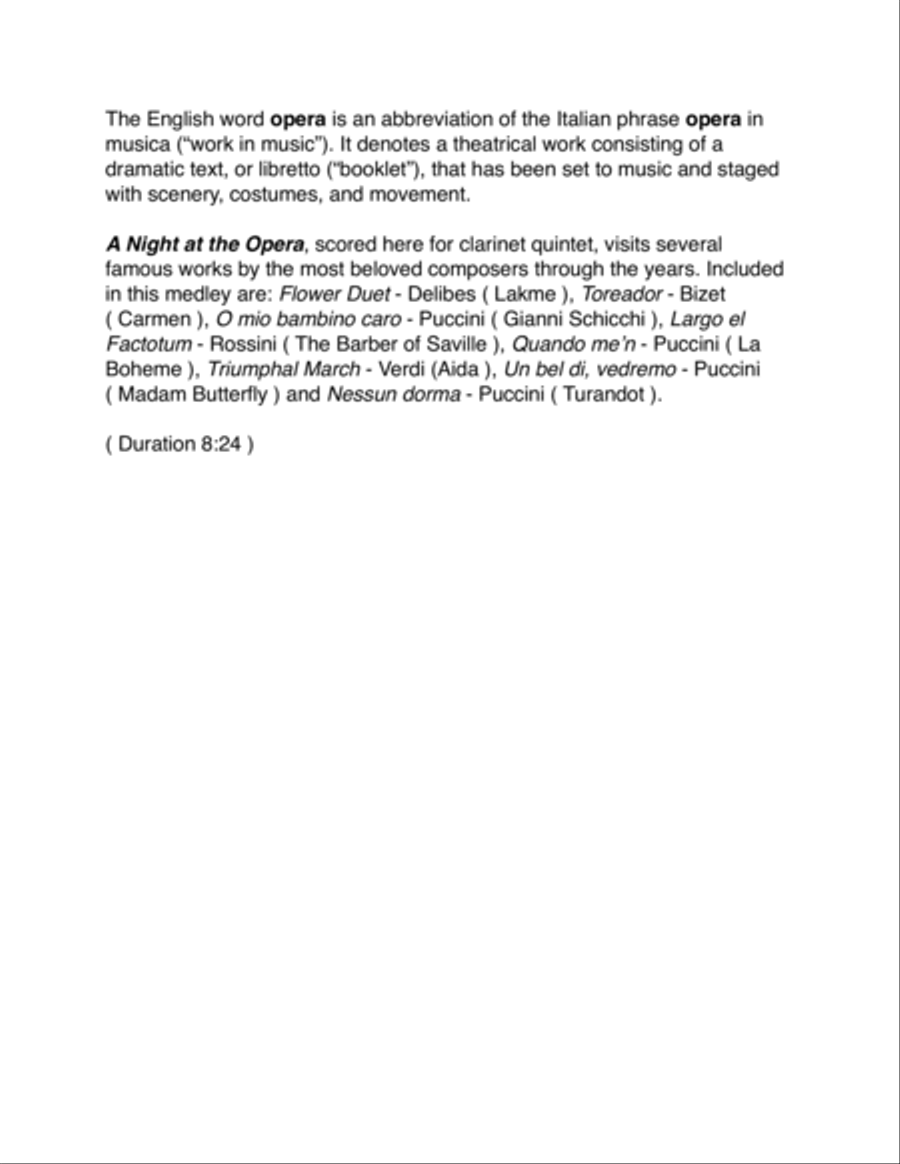 A Night at the Opera for Clarinet Quintet Clarinet Quintet scores gallery preview page 2