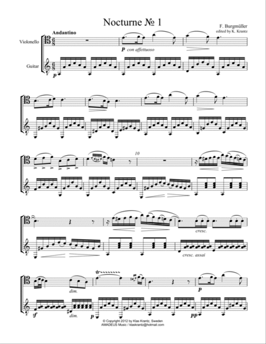 Nocturnes 1, 2 & 3 for cello and guitar String Duet scores gallery preview page 2
