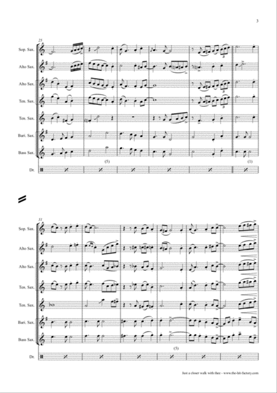 Just A Closer Walk With Thee - New Orleans Funeral - Saxophone Quintet Saxophone Quintet scores gallery preview page 3