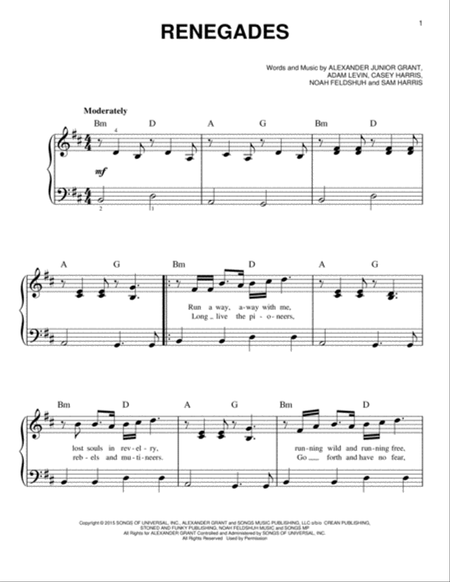 Renegades Easy Piano scores gallery preview page 1
