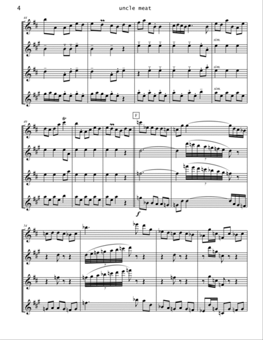 Uncle Meat Saxophone Quartet scores gallery preview page 4