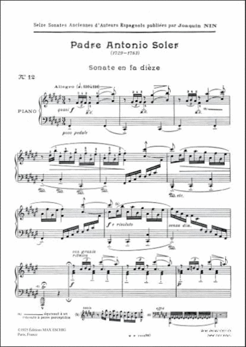 Sonate N 12 Fa# M Piano