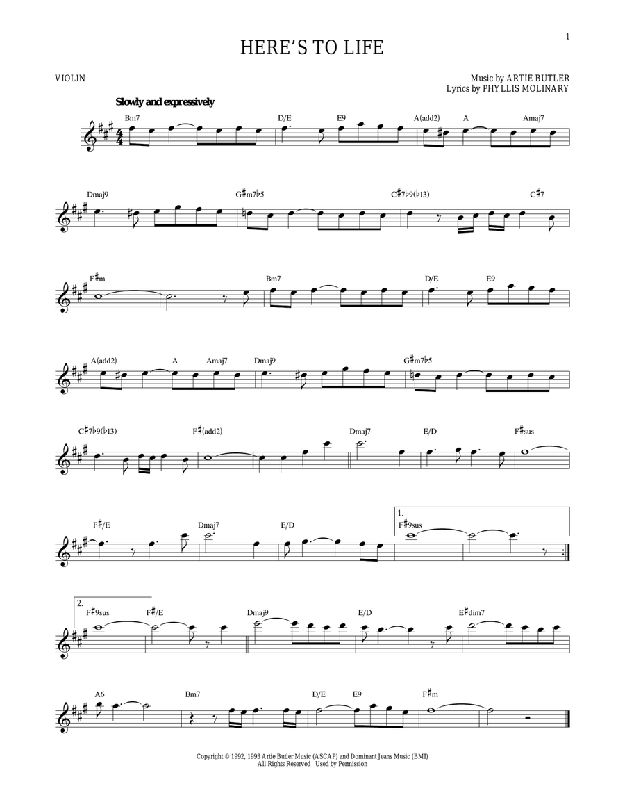 Here's To Life Here's To Life Violin Solo scores gallery preview page 1