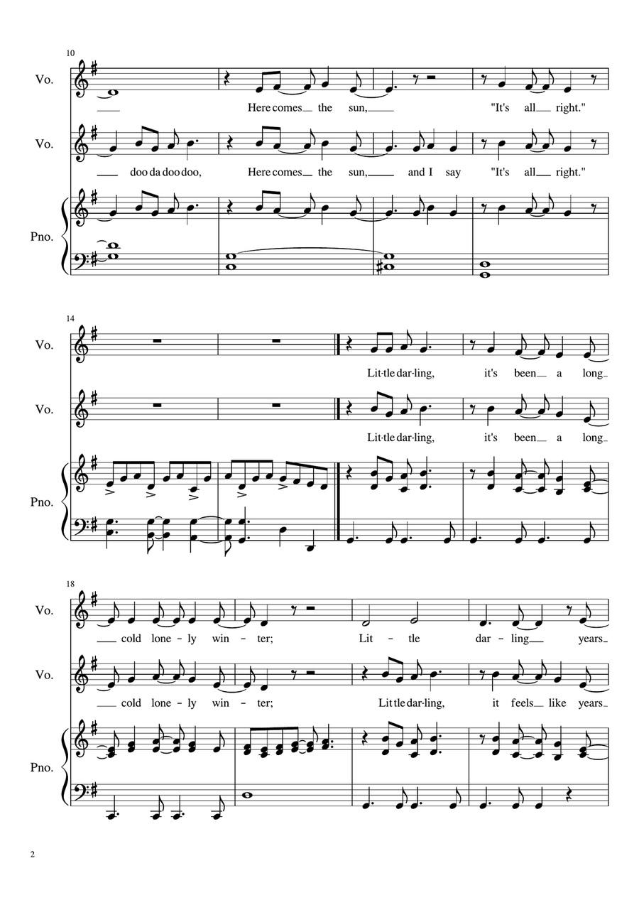 Here Comes The Sun Here Comes The Sun Vocal Duet scores gallery preview page 2