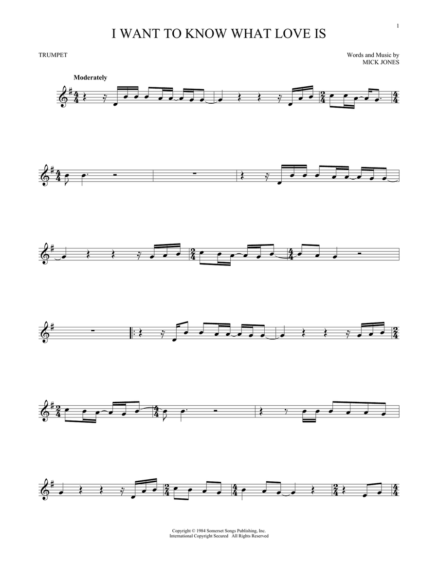 I Want To Know What Love Is Trumpet Solo scores gallery preview page 1