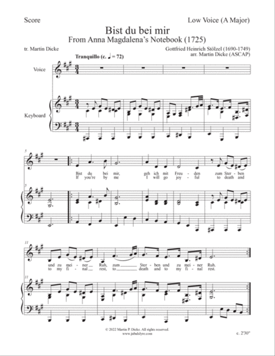 Bist du bei mir (Low Voice and Keyboard with Optional Instruments) Low Voice scores gallery preview page 2