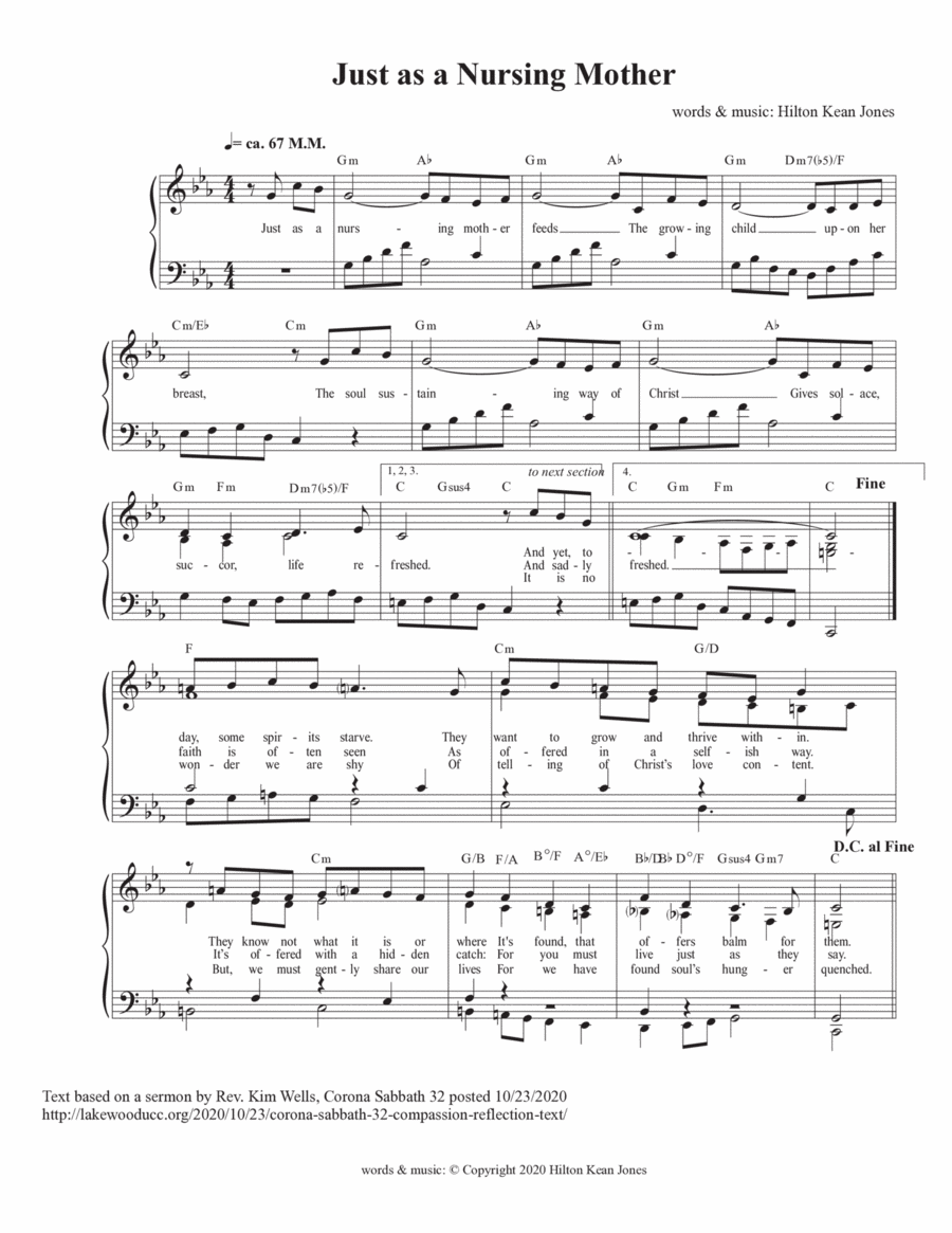 Just as a Nursing Mother (COMPASSION) -- hymn Unison Choir scores gallery preview page 1