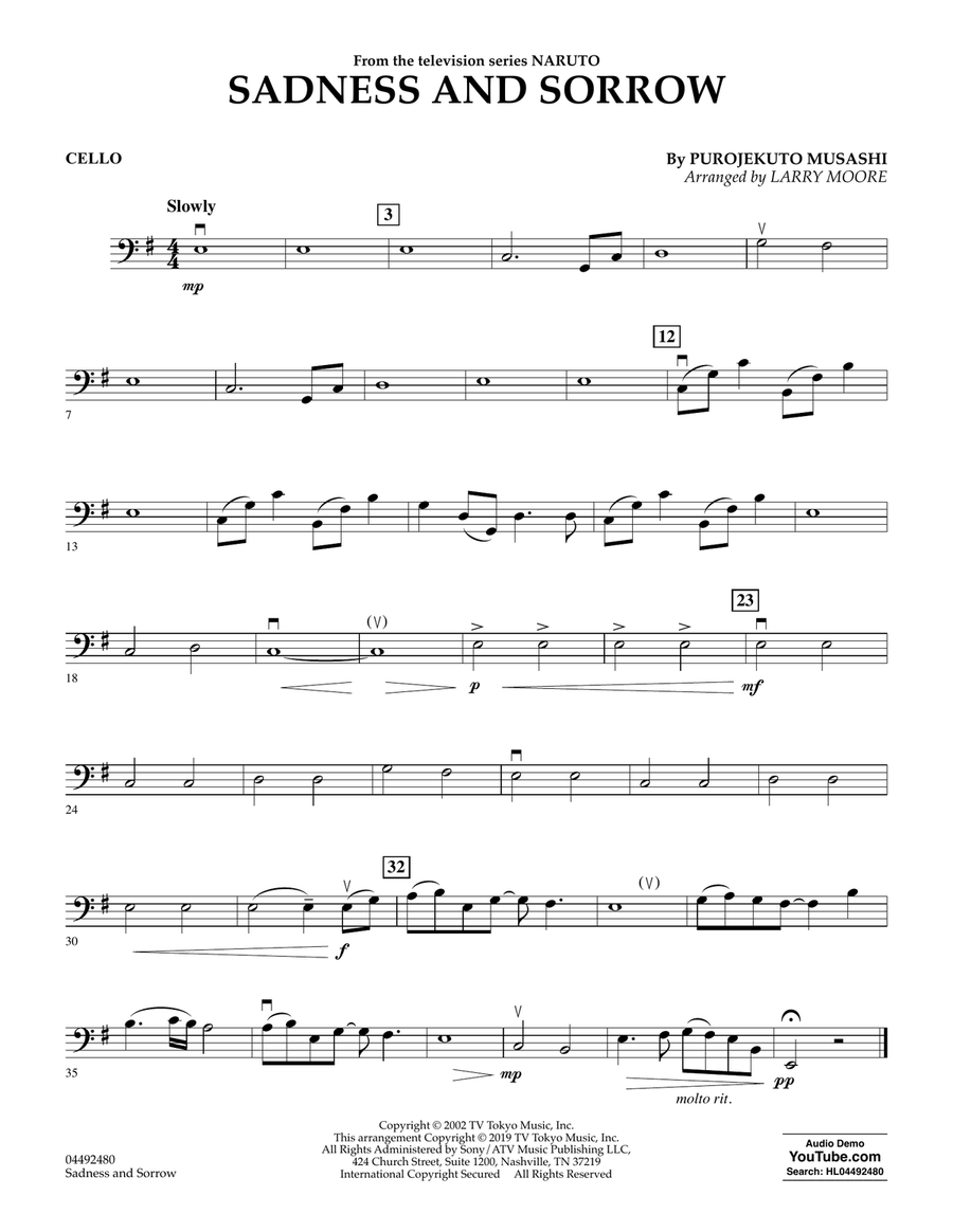 Sadness And Sorrow (from Naruto) (arr. Larry Moore) - Cello String Orchestra scores gallery preview page 1