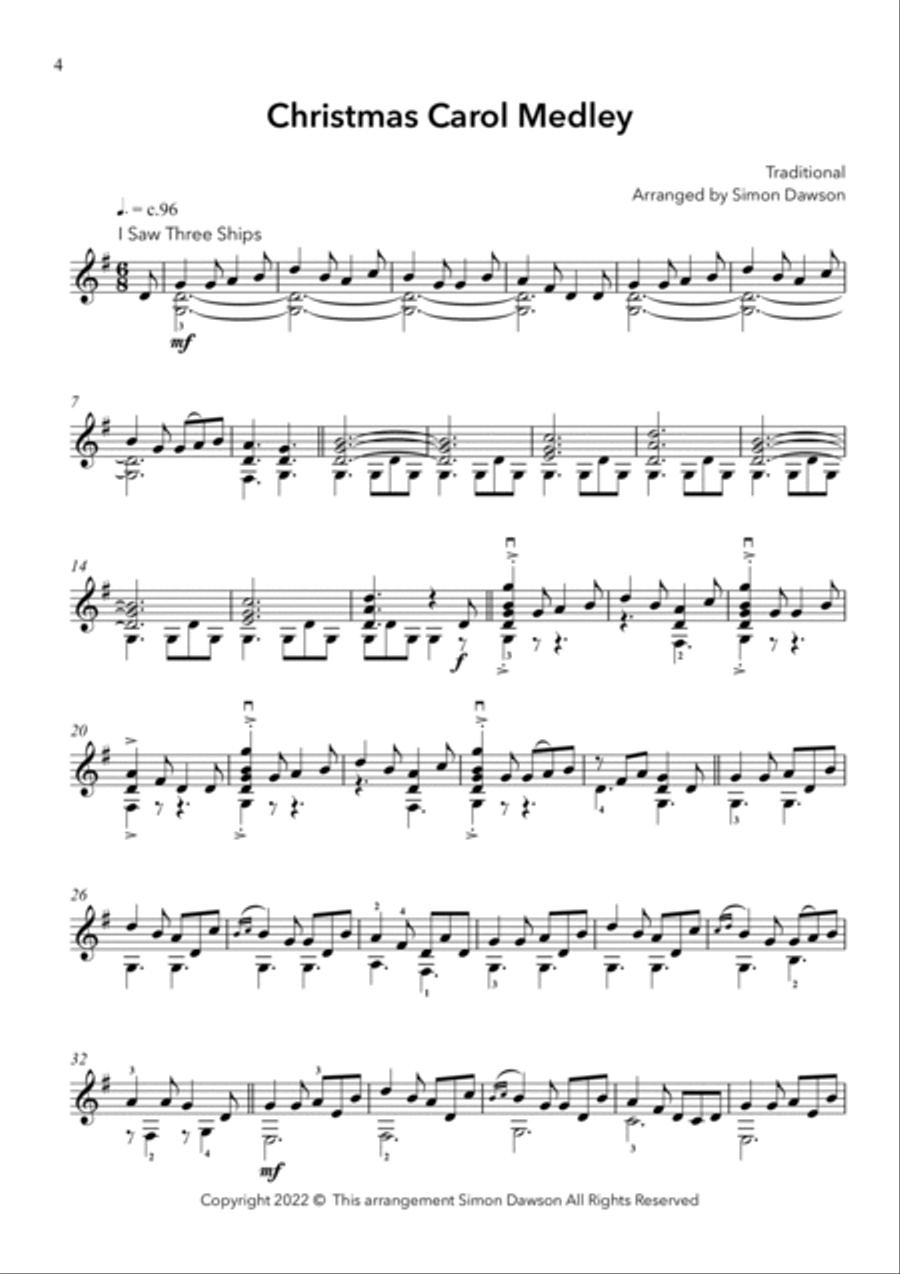 Christmas Carol Medley - I Saw Three Ships/God Rest Ye Merry Gentlemen/In Dulci Jubilo - Solo Guitar Acoustic Guitar scores gallery preview page 4