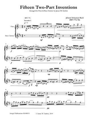 Bach: 15 Two-Part Inventions for Flute & Bass Clarinet