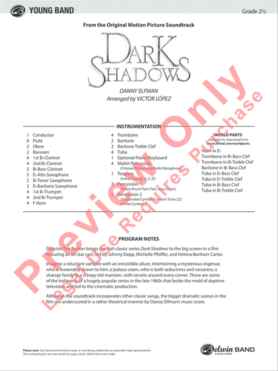 Dark Shadows (from the Original Motion Picture Soundtrack) Concert Band scores gallery preview page 2