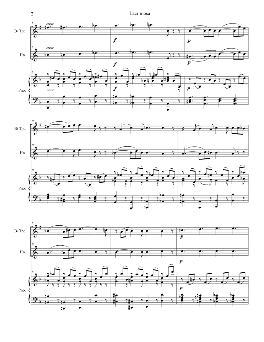 Lacrimosa (Duet for Bb-Trumpet and French Horn) Brass Duet scores gallery preview page 2