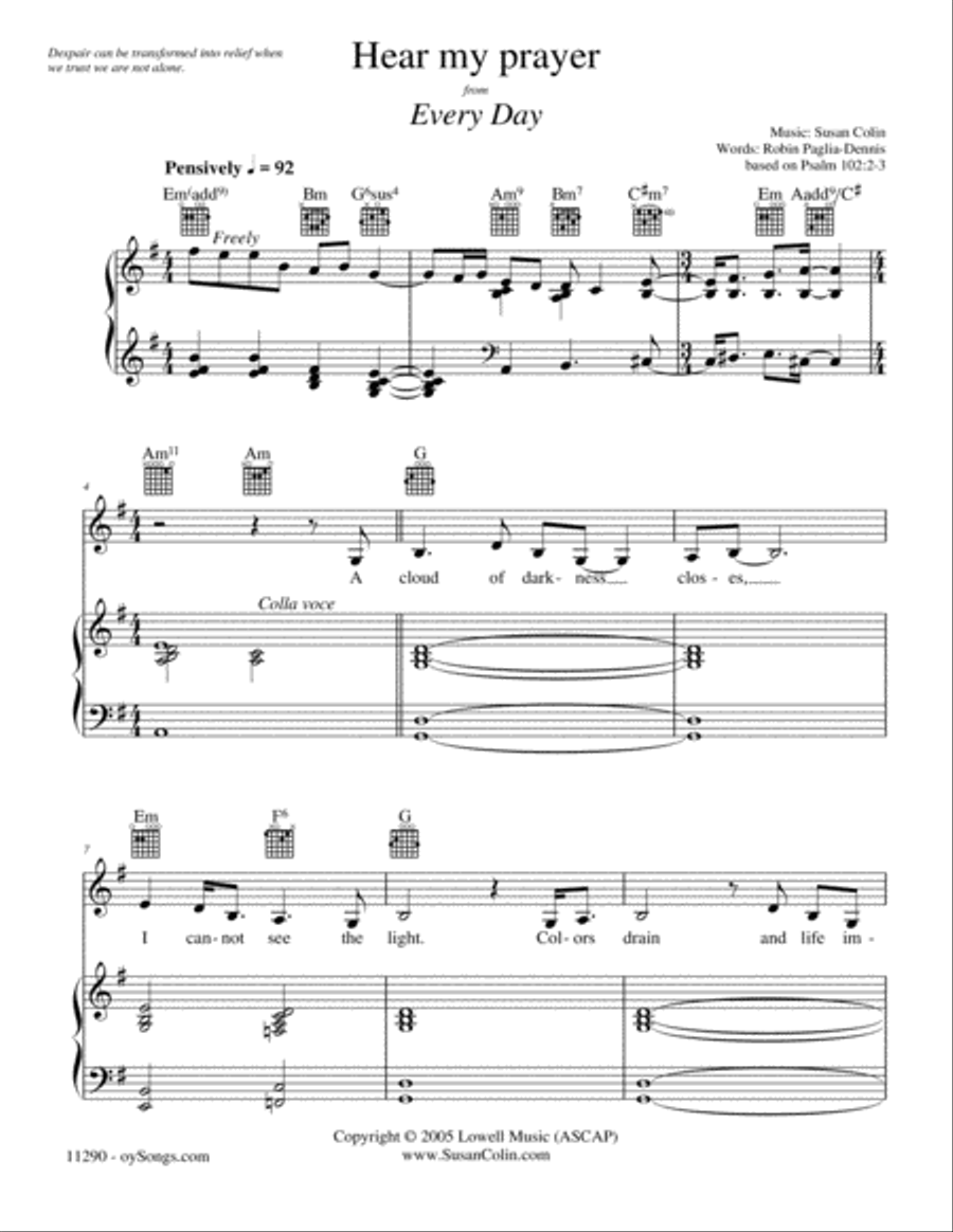 Hear My Prayer Piano, Vocal, Guitar scores gallery preview page 1