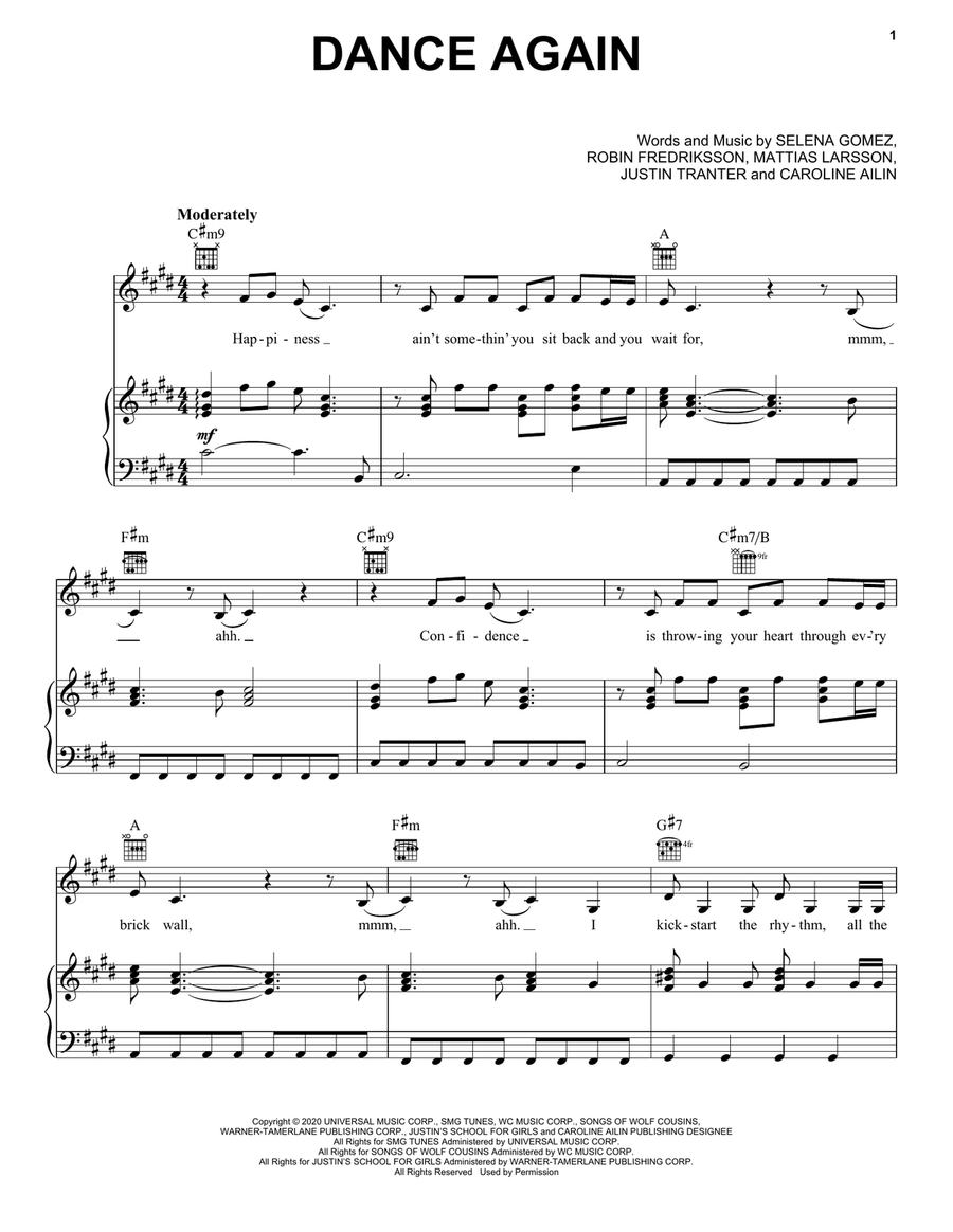 Dance Again Dance Again Piano, Vocal, Guitar scores gallery preview page 1