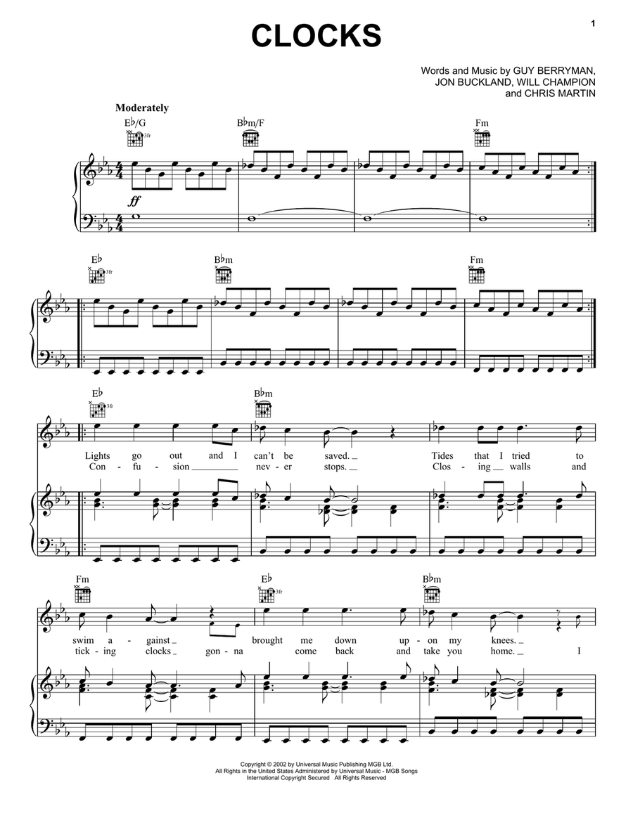 Clocks Acoustic Guitar scores gallery preview page 1