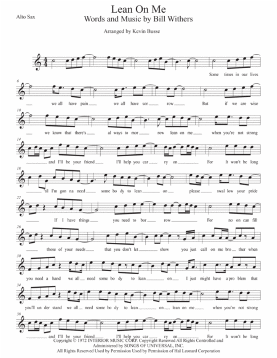 Lean On Me Alto Saxophone scores gallery preview page 1