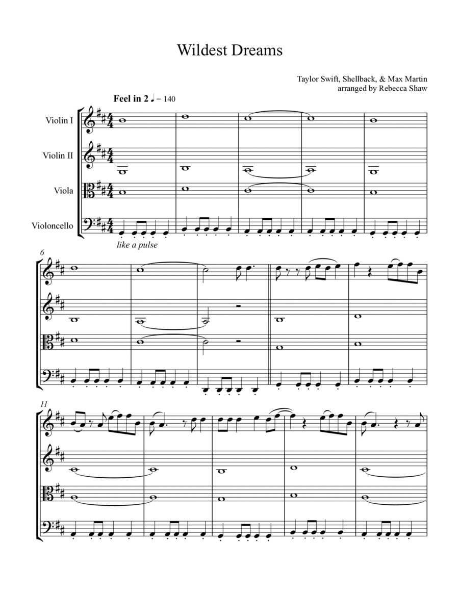 Wildest Dreams Wildest Dreams String Quartet scores gallery preview page 1